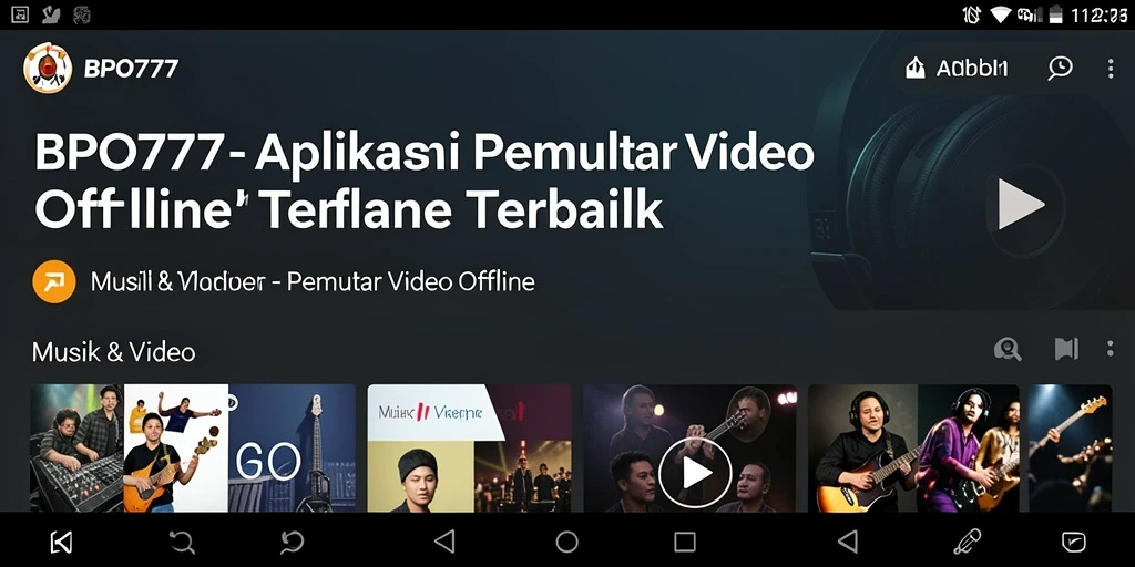 Tampilan antarmuka aplikasi BPO777 untuk Pemutar Video Offline yang sederhana dan menarik.