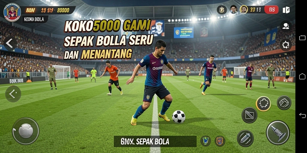 Antarmuka gameplay KOKO5000 dengan grafis sepak bola yang memukau.
