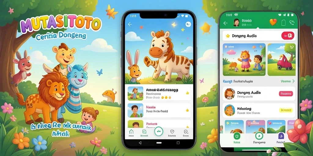 Antarmuka pengguna aplikasi Dongeng Audio MUTASITOTO, ramah anak dan intuitif.
